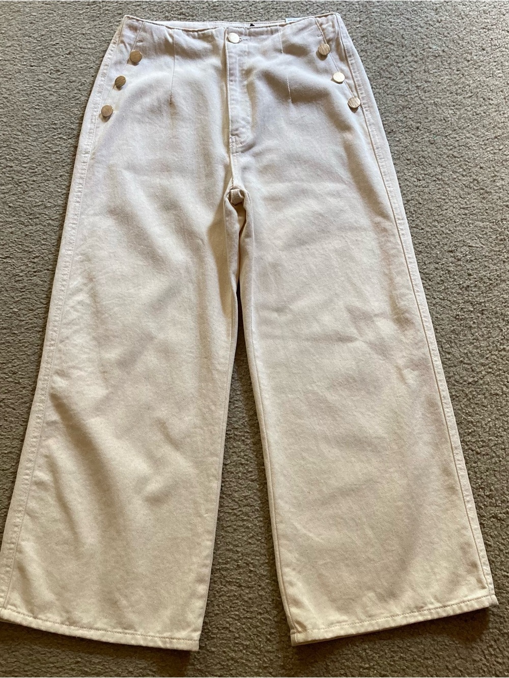 Zara Oatmeal Wide Leg High Rise Cropped Sailor Denim Trouser Jeans, NWT Sz 6 - Picture 3 of 12